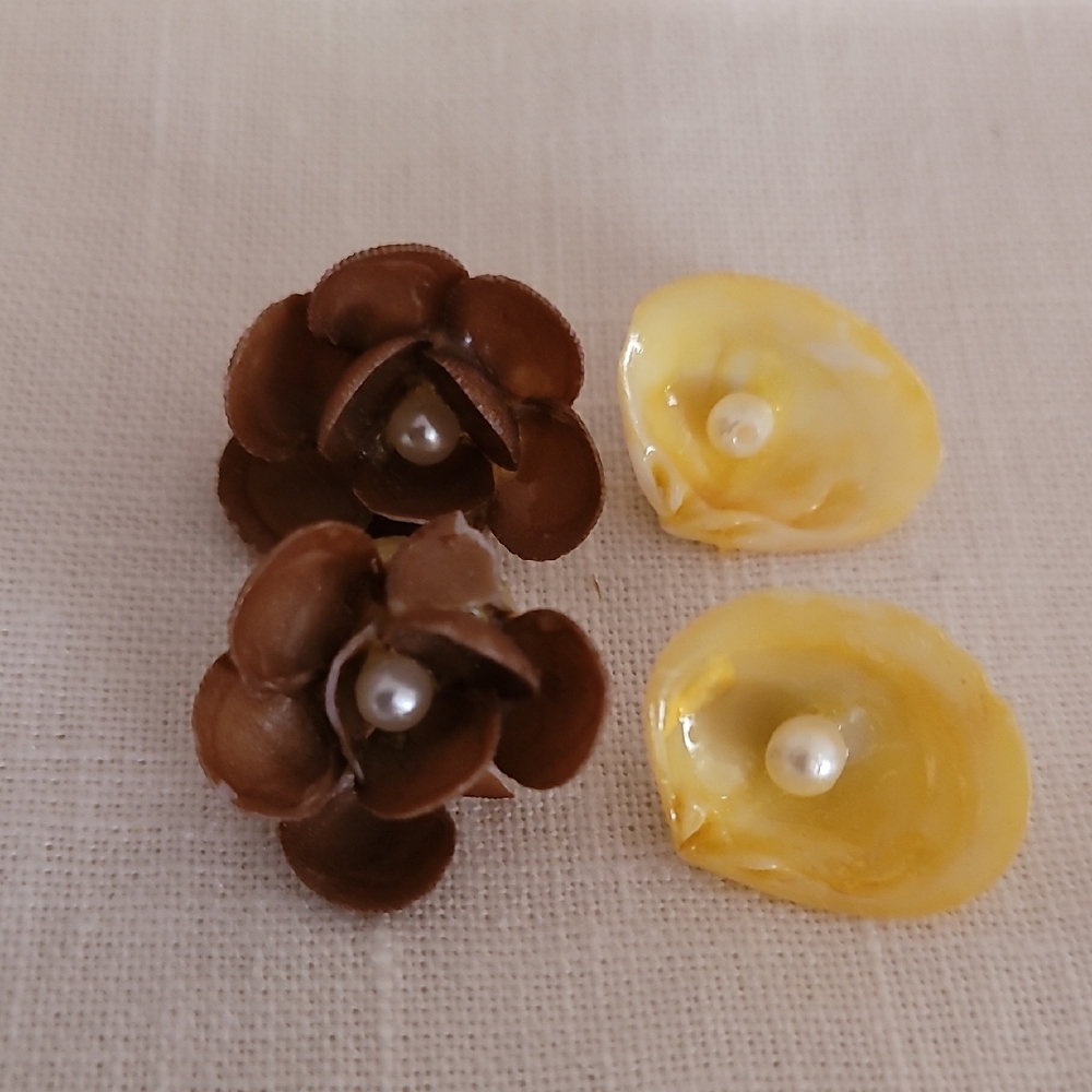 Earrings Seashell Vintage MCM Beach Faux Pearls